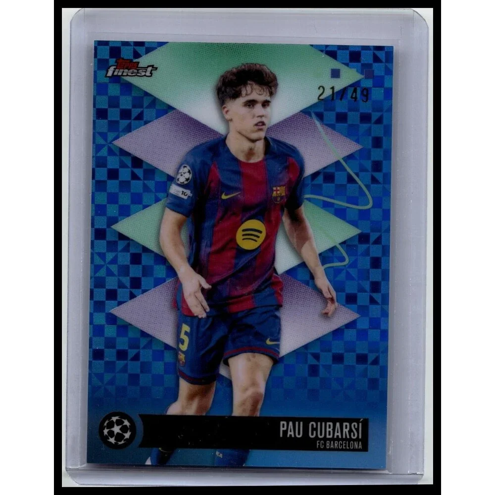 2025-26 Finest UEFA Pau Cubarsí #474 FC Barcelona Blue Checkerboard #/49